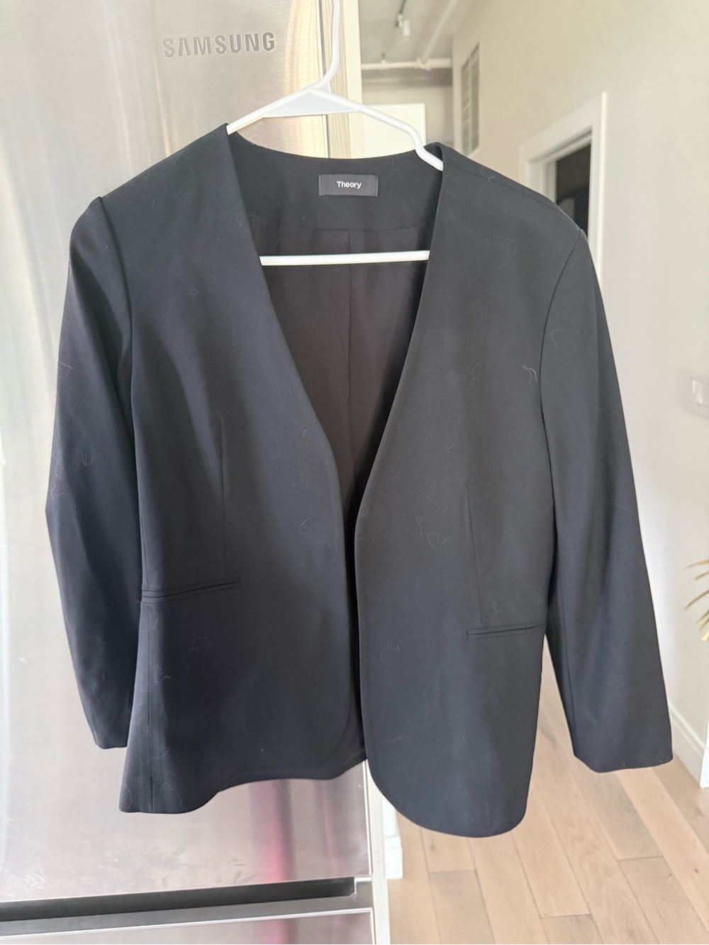 Theory Women's Black Open-Front Blazer 3 / 4 sleeves